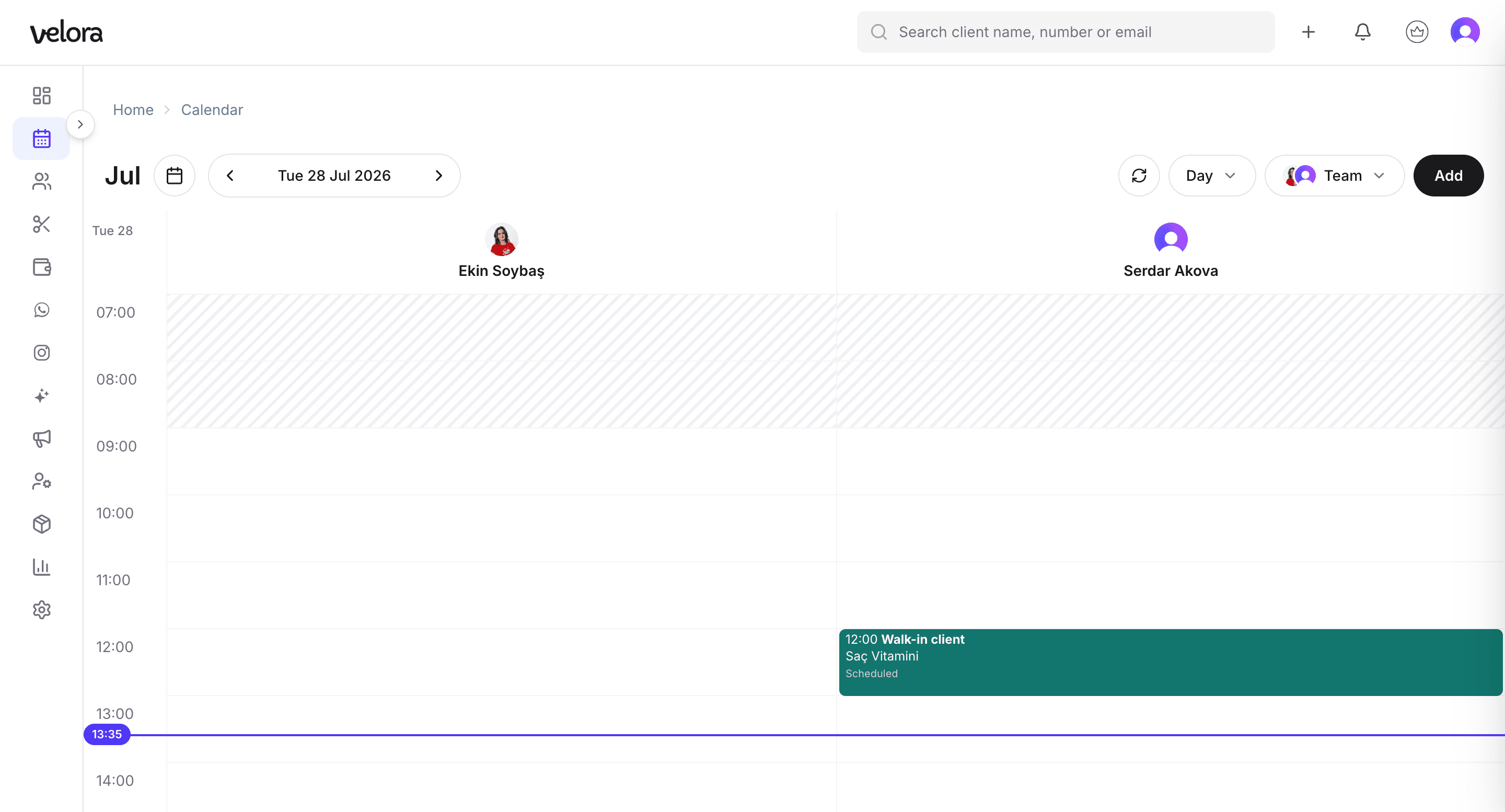 Velora appointment calendar