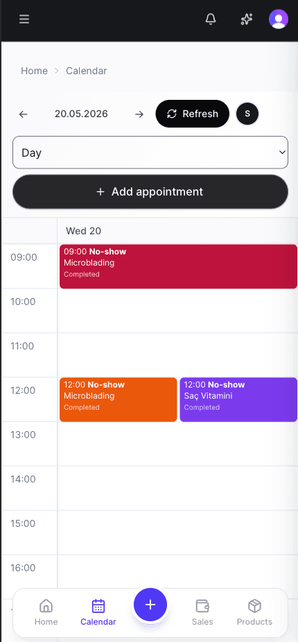 Salon app dashboard