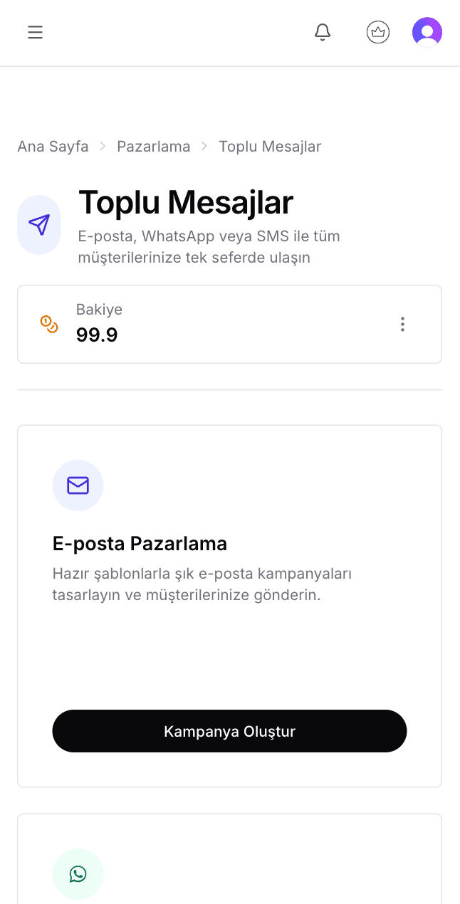 Velora mobil pazarlama ekranı