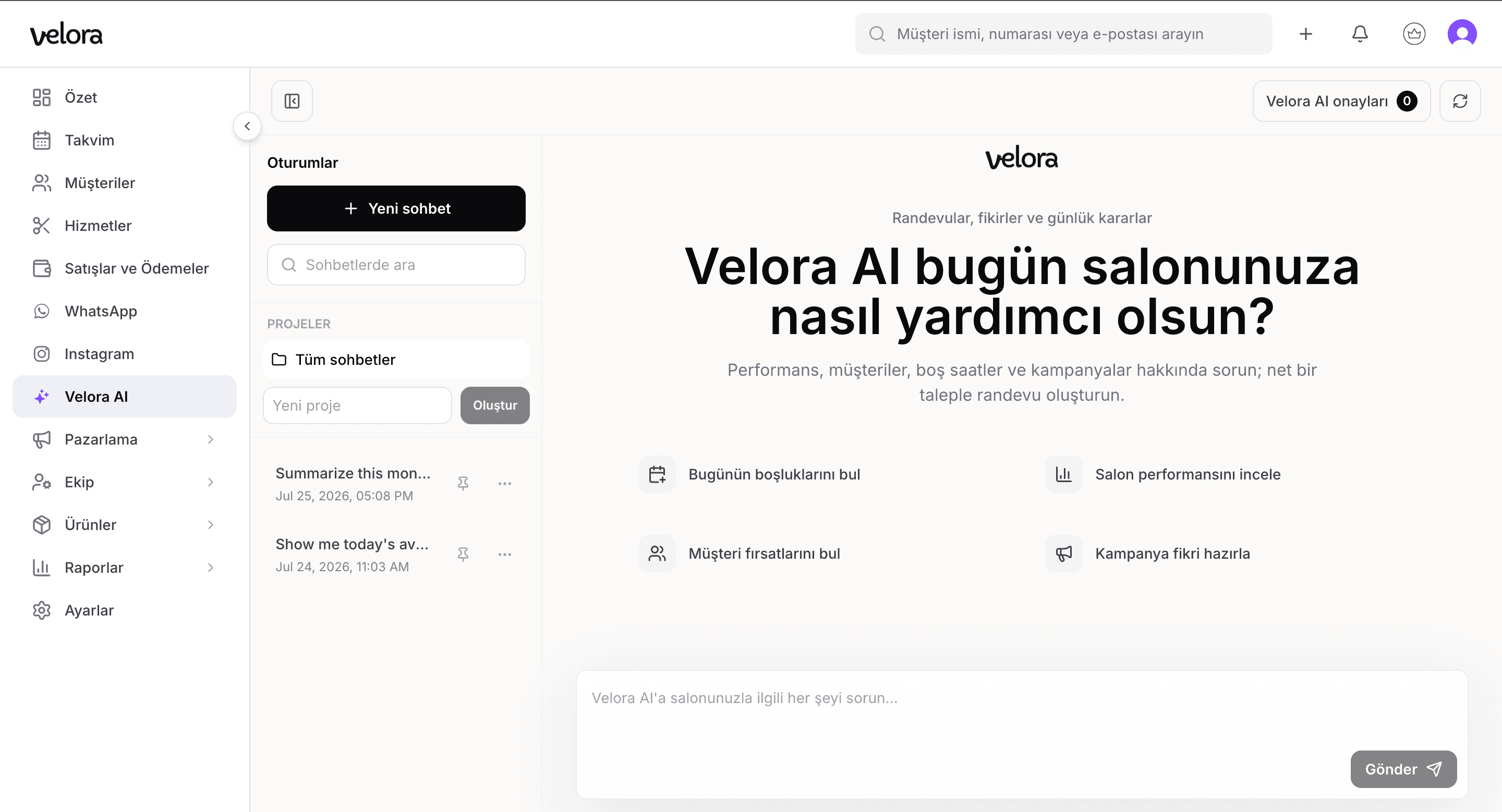 Velora AI ekranı
